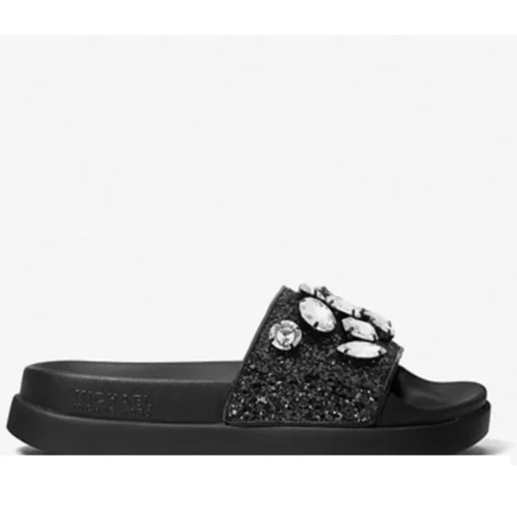 Michael Kors Tyra Jewel Embellished Chunky Glitter Slide Sandal - Picture 2 of 4